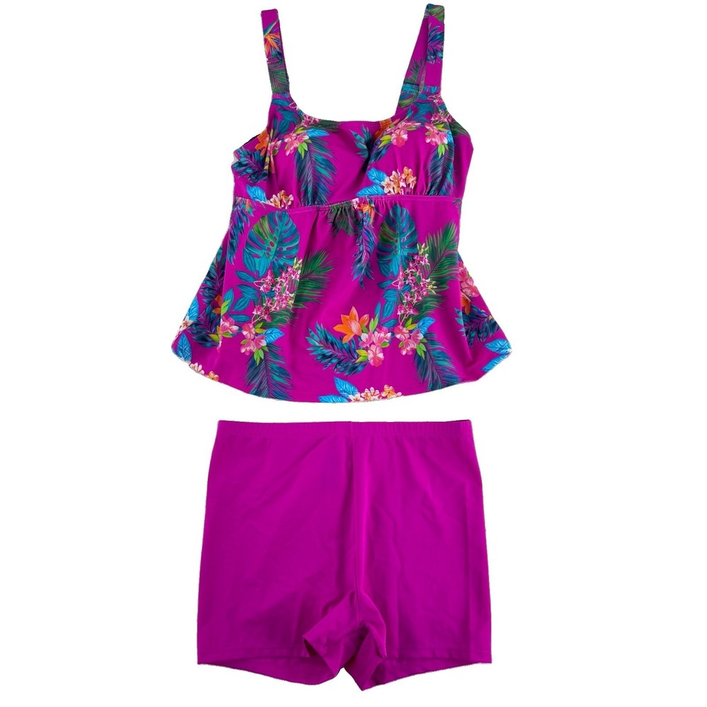 Kim Gravel X Swimsuits For All Scoop Neck Tankini w/ Bike Shorts 12 Reg Tropical